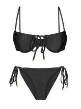 Załaduj obraz do przeglądarki galerii, Product Front: Rio De Sol Zestaw Bikini Set Shimmer-Black Balconet-Tie Cheeky-Tie-Gold