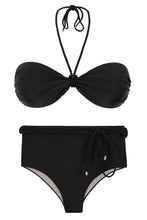 Załaduj obraz do przeglądarki galerii, Product Front: Rio De Sol Zestaw Bikini Set Shimmer-Black Twist Belted-High-Waist