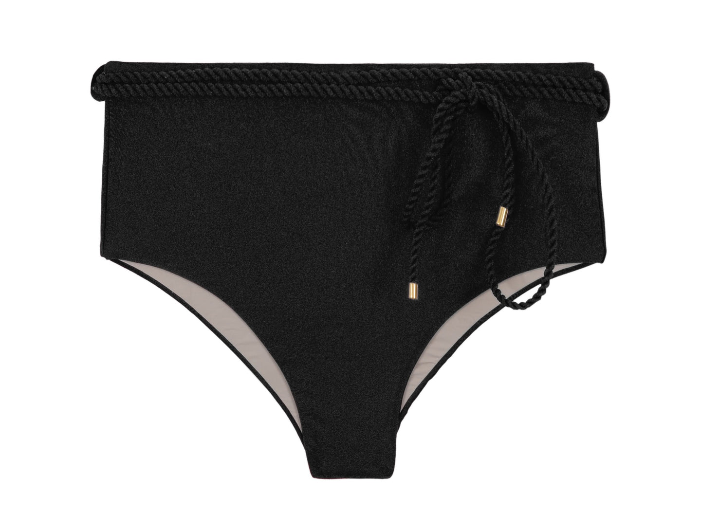 Product Front: Rio De Sol Figi Bikini Bottom Shimmer-Black Belted-High-Waist