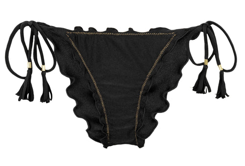 Product Front: Rio De Sol Figi Bikini Bottom Shimmer-Black Frufru-Comfy