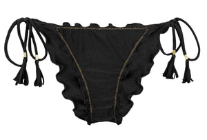 Product Front: Rio De Sol Figi Bikini Bottom Shimmer-Black Frufru-Comfy