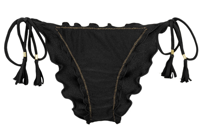 Product Front: Rio De Sol Figi Bikini Bottom Shimmer-Black Frufru-Comfy