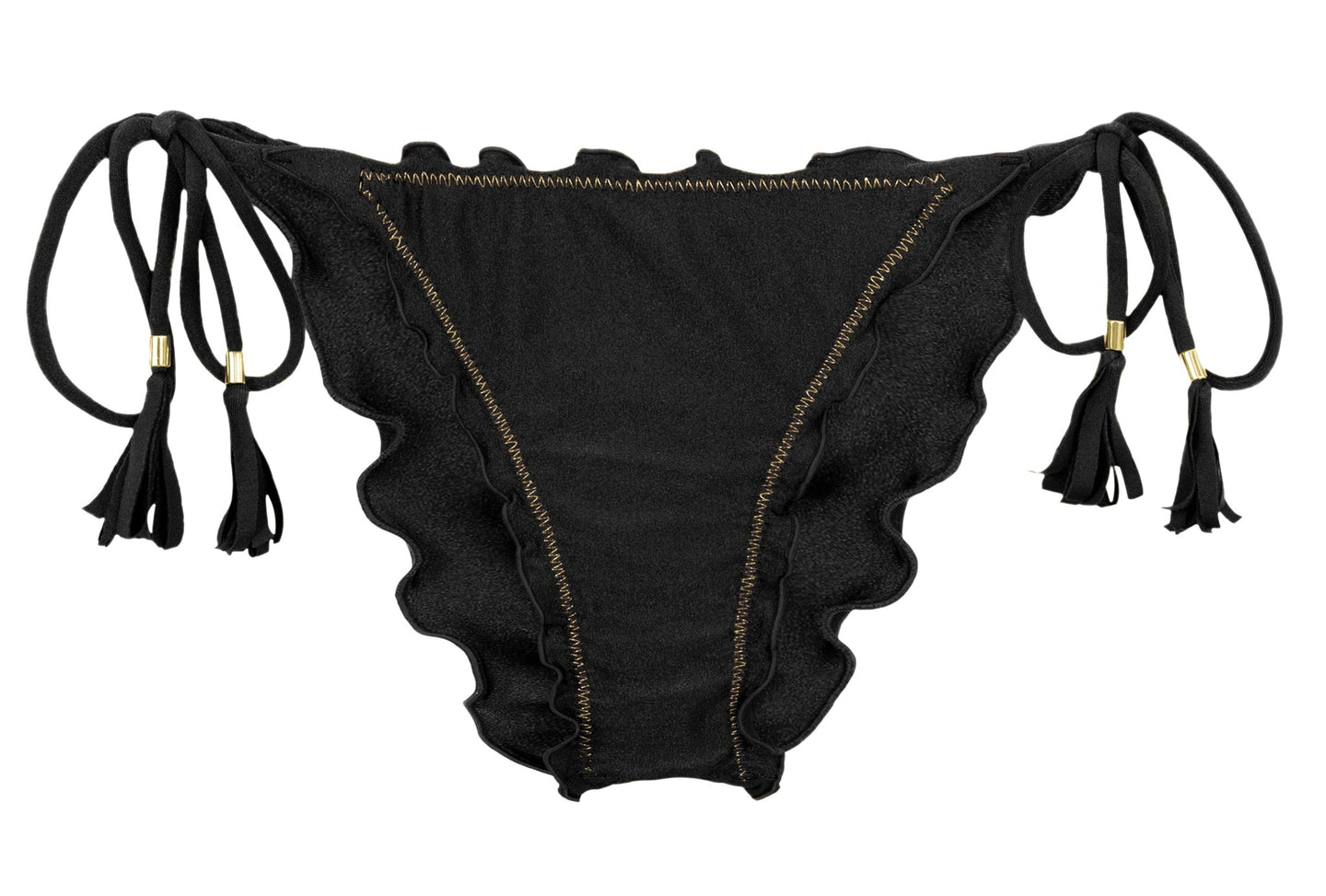 Product Front: Rio De Sol Figi Bikini Bottom Shimmer-Black Frufru-Comfy