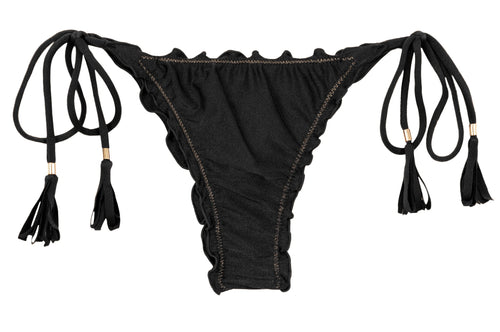 Product Front: Rio De Sol Figi Bikini Bottom Shimmer-Black Frufru-Fio