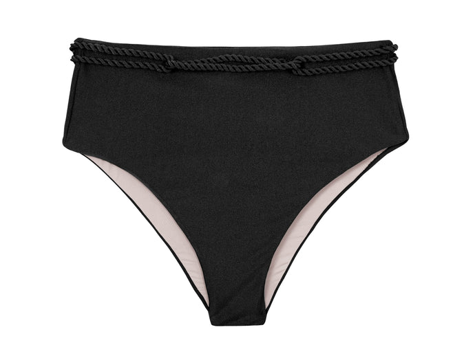 Product Front: Rio De Sol Figi Bikini Bottom Shimmer-Black Hotpants