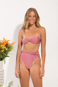 Model Front: Rio De Sol Figi Bikini Bottom Shimmer-Confetti Belted-High-Waist