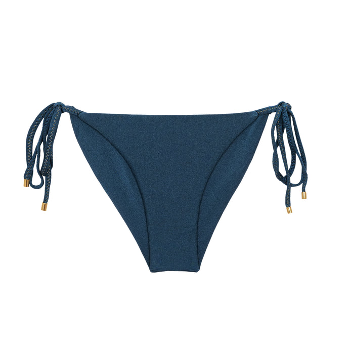 Product Front: Rio De Sol Figi Bikini Bottom Shimmer-Shark Cheeky-Tie-Gold