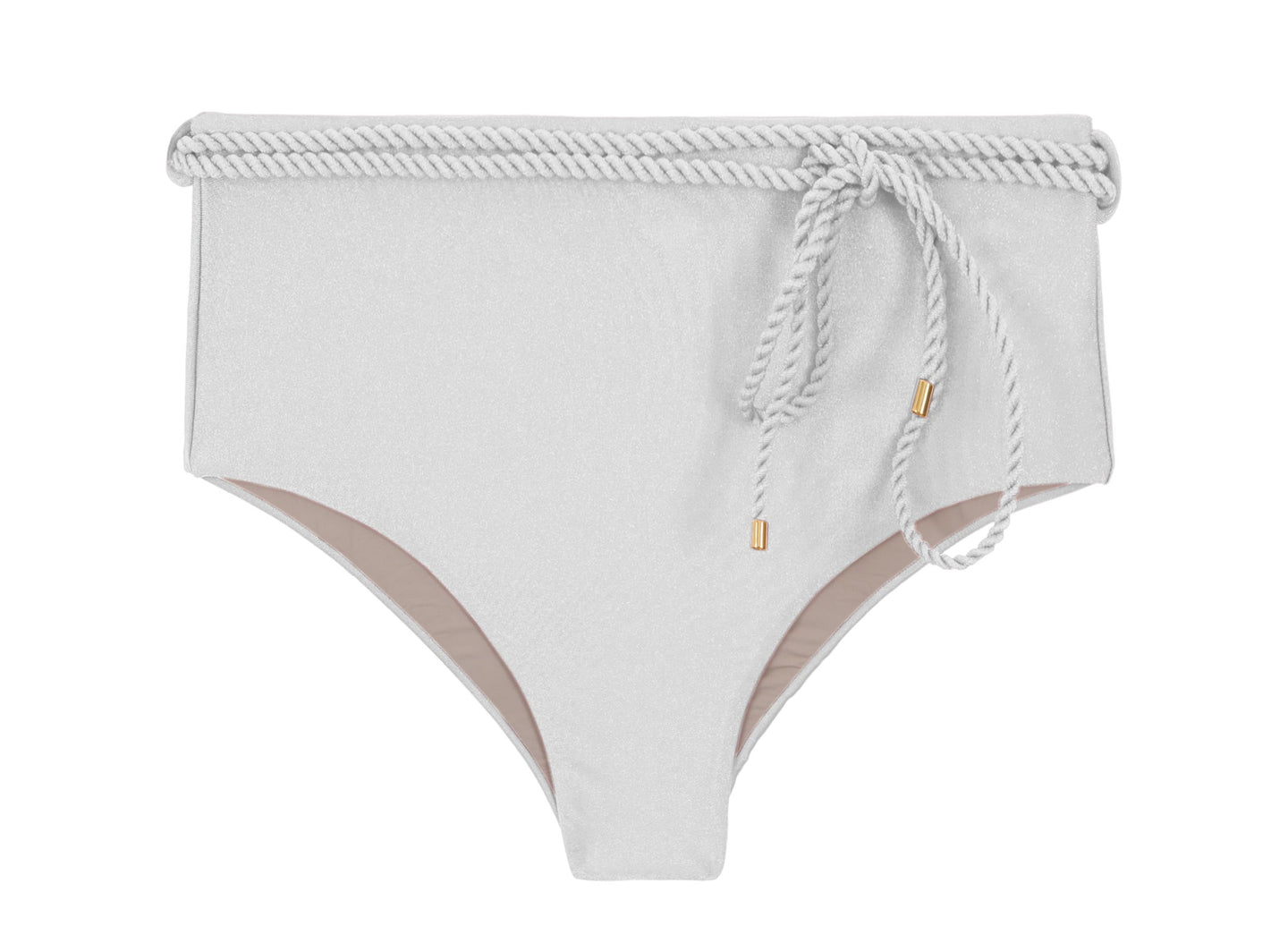 Product Front: Rio De Sol Figi Bikini Bottom Shimmer-White Belted-High-Waist