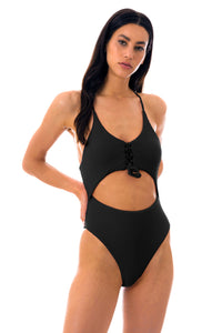 Model Front: Rio De Sol Kostium Jednoczęściowy Dots-Black Ivy Strap