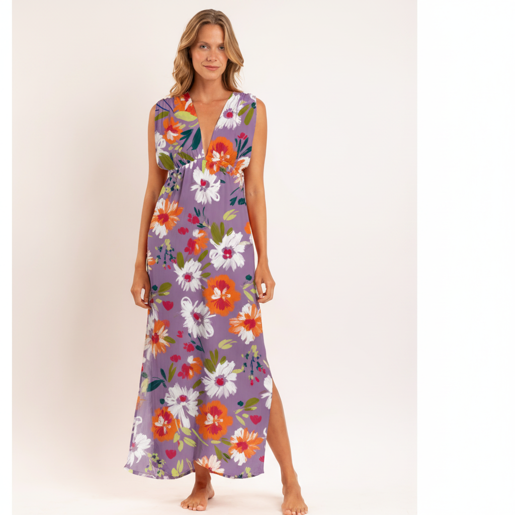 Model Front: Rio De Sol Sukienka Plażowa Garden-Flower Long Dress Soleil