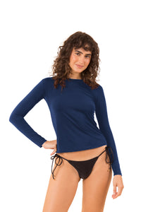 Model Front: Rio De Sol Top Bikini Navy Rash-Guard