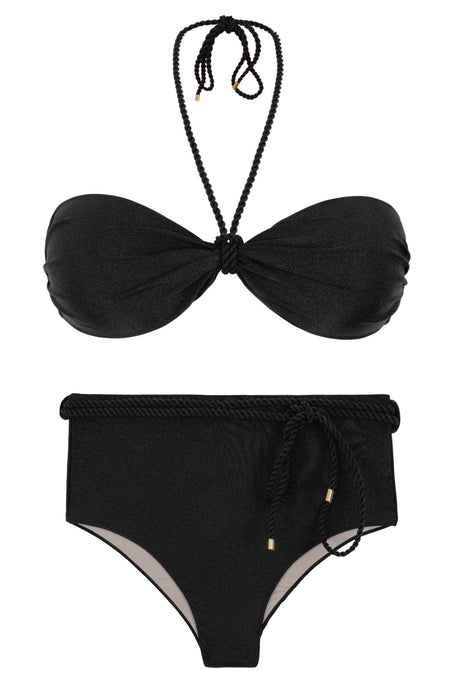 Product Front: Rio De Sol Zestaw Bikini Set Shimmer-Black Twist Belted-High-Waist