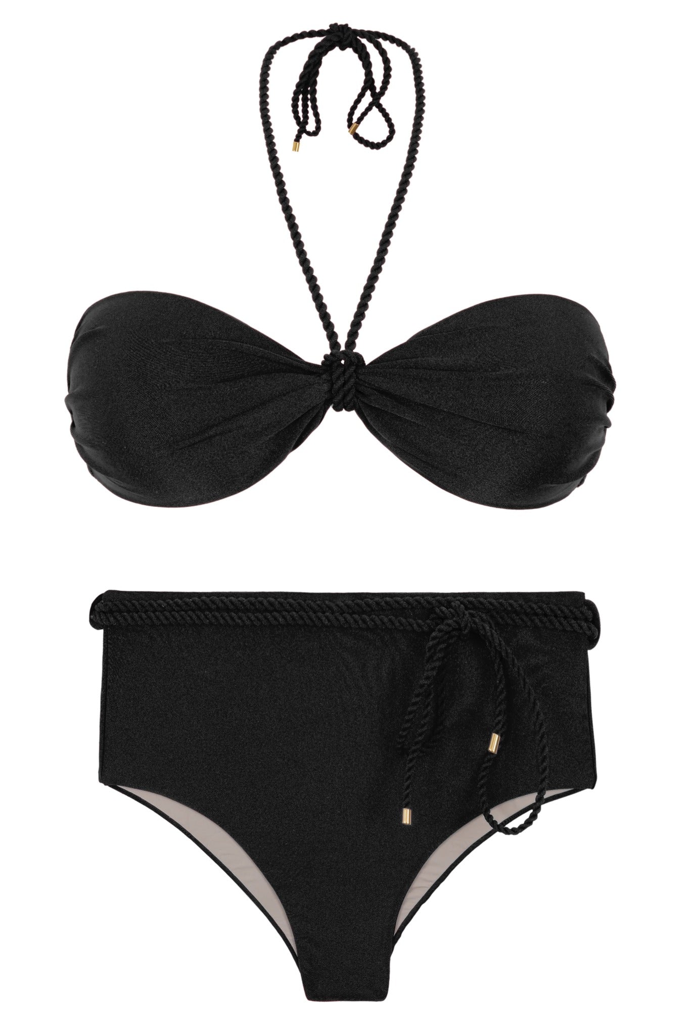 Product Front: Rio De Sol Zestaw Bikini Set Shimmer-Black Twist Belted-High-Waist