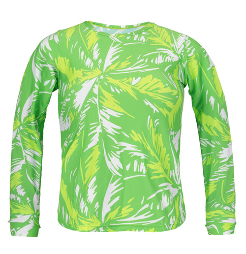 Product Front: Rio De Sol Top Bikini Top Green-Palms Rash-Guard