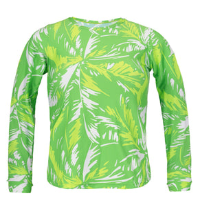 Product Front: Rio De Sol Top Bikini Top Green-Palms Rash-Guard
