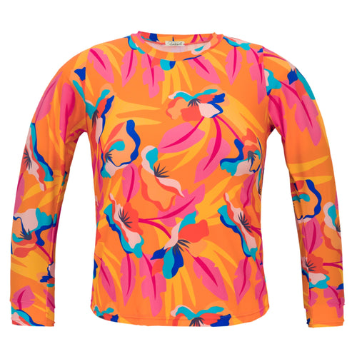 Product Front: Rio De Sol Top Bikini Top Orange-Bloom Rash-Guard