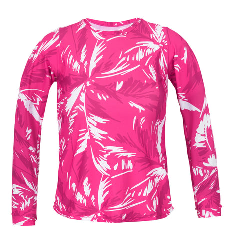Product Front: Rio De Sol Top Bikini Top Pink-Palms Rash-Guard