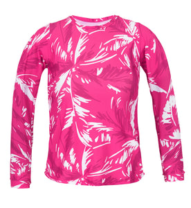 Product Front: Rio De Sol Top Bikini Top Pink-Palms Rash-Guard