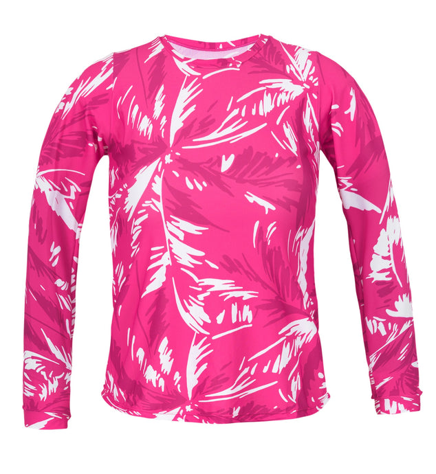 Product Front: Rio De Sol Top Bikini Top Pink-Palms Rash-Guard
