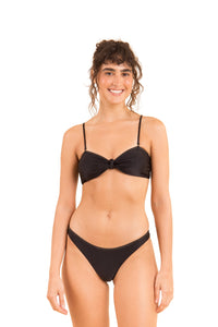 Model Front: Rio De Sol Top Bikini Top Shimmer-Black Bandeau-Joy